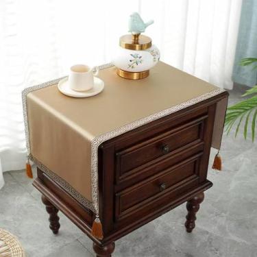 Imagem de Toalha de mesa de cabeceira pequena, capa de mesa de cabeceira, toalha de cabeceira rústica, bordada, com borlas, tecido manchado, decoração de mesa para cômoda, TV, micro-ondas, máquina de lavar
