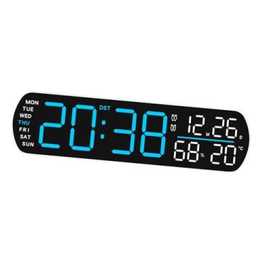 Imagem de Kuntesetty Despertador digital com display LED, relógio de mesa digital para sala de estar em estilo fazenda, Azul