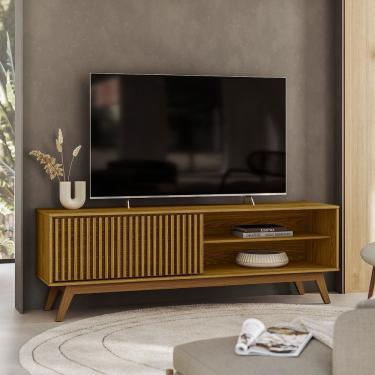 Imagem de Rack Olivar Fox 160 Ripado Para TV até 55” Porta Deslizante 1 porta 3 Nichos 