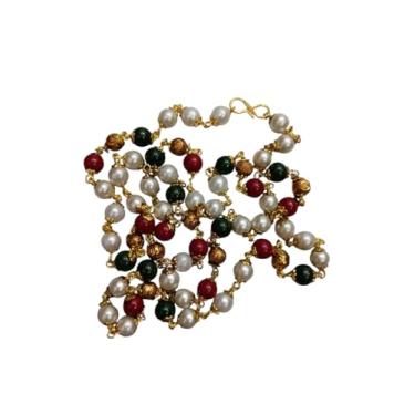 Imagem de The Grate Indian Store Corrente de pérolas folheadas a ouro, pedras multicoloridas, tamanho longo, uso diário, joias para homens e mulheres, pacote com 1