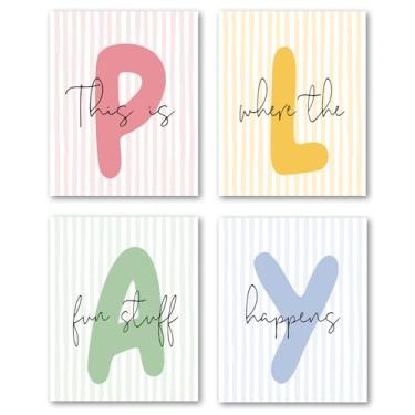 Imagem de XWELLDAN Arte de parede colorida para sala de jogos, decoração de parede de sala de jogos, This Is Where the Fun Stuff Happens, pôster para crianças, berçário, quarto, sala de jogos, sala de aula, 20