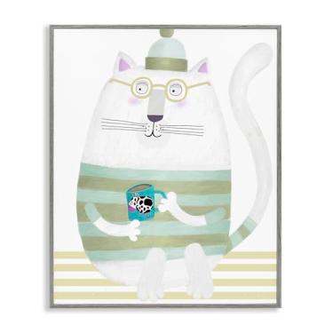 Imagem de Stupell Industries Caneca de gato com vaca cinza emoldurada giclée design artístico por Carla Daly, 20 x 16