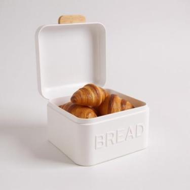 Imagem de Porta Mantimento Pão Bolo Lata Aço Galvanizado Quadrado 20x14cm Branco Cozinha Organização