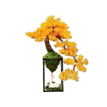 Imagem de Bonsai artificial de chão de plantas artificiais com moldura de ferro, ornamentos de cipreste falso para sala de estar, entrada e armário de TV, vaso falso (amarelo)