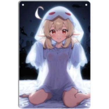 Imagem de DKLOWK Pôster de metal fofo anime menina sexy biquíni mangá placa de decoração de parede para casa bar clube quarto banheiro homem caverna otaku 20 x 30 cm