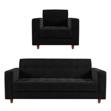 Imagem de Kit Sofá 03 Lugares e 01 Poltrona Arezzo Linho Preto A79