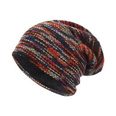 Imagem de Gorro Feminino De Malha De Inverno Listrado Quente E Macio De Lã Skull