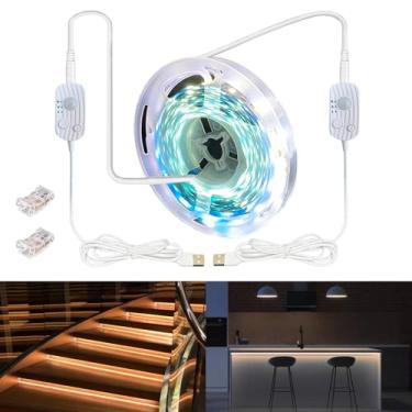 Imagem de Faixa de luz LED de movimento duplo, luz de sensor de movimento plug-in de 6 m, faixa de luz LED ativada por movimento para escadas, embaixo da cama, embaixo do armário, corredor, cortável, regulador