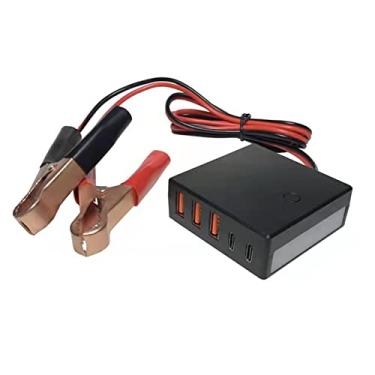 Imagem de Conversor CC com clipe de bateria, conversor USB de 12 V 24 V para 5 V 12 A, saída total de 60 W, com luz de emergência LED, 3 portas USB + 2 portas tipo C identificam automaticamente o carregamento