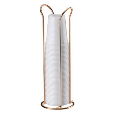 Imagem de Suporte Organizador Porta Copos Descartáveis 200ml Aço Cozinha Cobre R