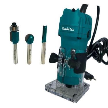 Imagem de Kit Tupia 6mm 530 Watts 3709 Makita e Jogo de Fresas com 3 Peças, 110V