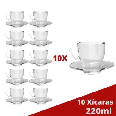 Imagem de Kit 10 Xícaras Chá 220mL Mesa Posta Transparente C/ Pires - TODO DIA