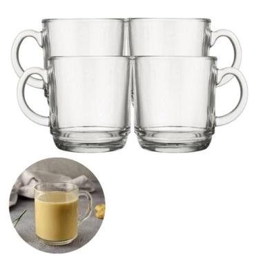 Imagem de Jogo 4 Canecas Bebidas Cafe Cha 250ML Vidro Transparente Grosso - PRAT