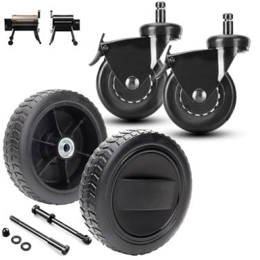 Imagem de KIT0138 Rodas de grelha e rodízio giratório HDW302 para peças de reposição Traeger Grill Pro Series 34, Pro 780, 2 peças HDW332 17.8 cm rodas de defumador e 2 peças de rodas de reposição para