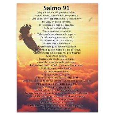 Imagem de Psalm 91 arte de parede em espanhol – impressão em tela de versículo bíblico cristão, Salmo 91 en Español para decoração de casa – Pôster de escritura emoldurado para sala de estar, quarto, escritório