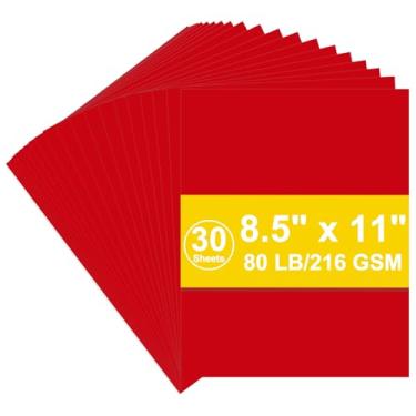 Imagem de Cartolina 8,5 x 11, 216 g/m², capa de papel-cartolina vermelha, 36 kg, cartolina pesada para impressora, álbum de recortes, convites, Natal (cartolina vermelha, 30 folhas)