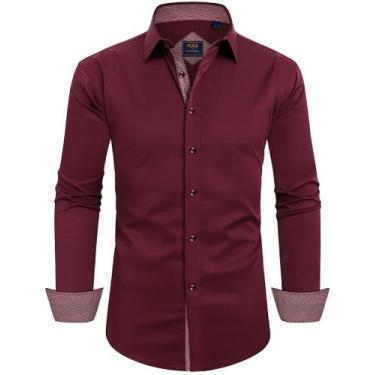 Imagem de Camisa social Alimens & Gentle, manga comprida, sem rugas, vinho tinto