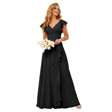 Imagem de Vestido de dama de honra TIRAS Elegant Ruffles Chiffon Preto 2025