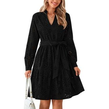 Imagem de Vestido feminino PRETTYGARDEN, manga comprida, decote em V, linha A, p