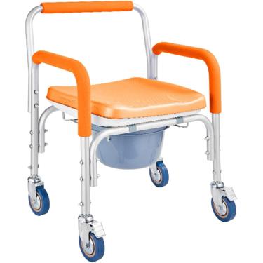 Imagem de Cadeira De Rodas De Chuveiro Cômoda Cadeira De Vaso Sanitário Com Rodas Banco De Chuveiro Para Idosos Adultos Com Deficiência Cadeira De Cômoda Móvel Com Rodas, Orange