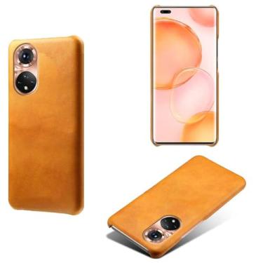 Imagem de Capa para Honor 50 PRO,Proteção contra quedas,Casca de volta de cor sólida simples,Design de couro de imitação de plástico-Orange