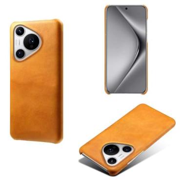 Imagem de Capa para Huawei Pura 70 PRO+,Proteção contra quedas,Casca de volta de cor sólida simples,Design de couro de imitação de plástico-Orange