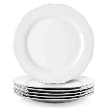 Imagem de Y YHY Pratos de jantar de cerâmica, pratos recortados de porcelana de 26 cm, conjunto de 6 pratos de servir esbranquiçados para cozinha doméstica, seguro para micro-ondas e lava-louças, presente para