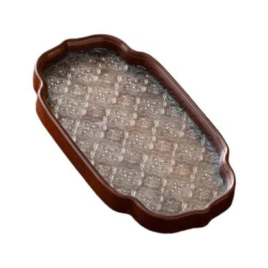 Imagem de IEUDNS Bandeja de vidro com flor de begônia, xícara de chá, frutas, lanche, bolo, organizador de joias para eventos, sala de jantar, C