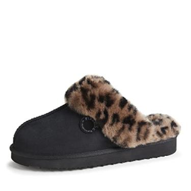 Imagem de Dearfoams Pantufa feminina Fireside Sydney Shearling Fur para uso interno/externo com larguras largas, Combo preto, 38