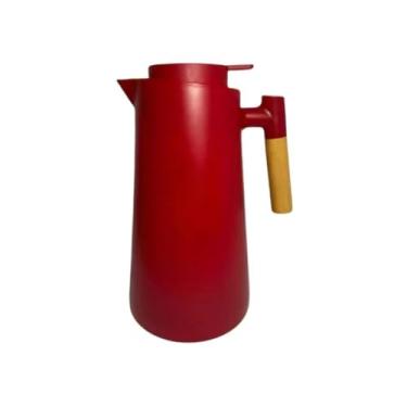 Imagem de Garrafa Térmicade Café Premium 1L com Termômetro Digital Inox com Cabo de Madeira Para Café Água Chá(Vermelha)