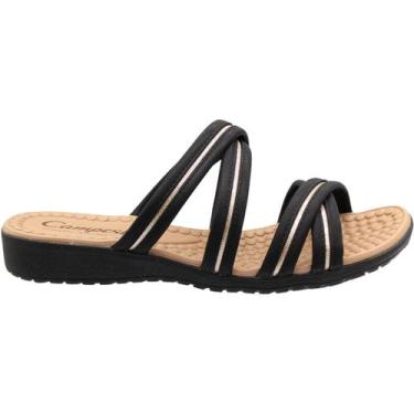 Imagem de Tamanco Salto Baixo Campesí Tiras Cruzadas Anabela Feminino, Preto, 35