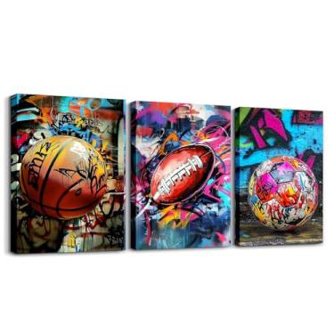 Imagem de Feelyou Arte de parede em tela emoldurada futebol futebol futebol grafite esportes decoração de parede para quarto crianças hippie pintura para decoração de parede amante de esportes pôsteres arte 12