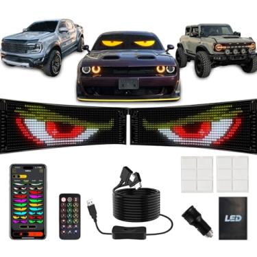 Imagem de Pacote com 2 lâmpadas LED olho do diabo, painel de matriz de LED programável para para-brisas de 23,42 × 4,72 cm, tela personalizável com controle remoto e aplicativo Bluetooth para carros, caminhões