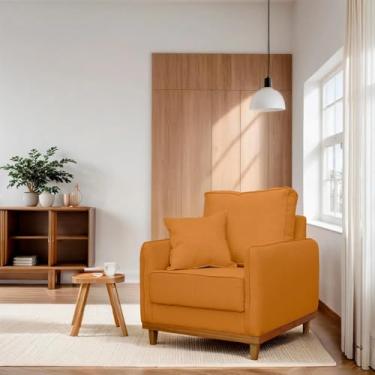 Imagem de Poltrona Living Senna em Linho com Base de Madeira Para Sala de Estar, Recepção (Terracota)