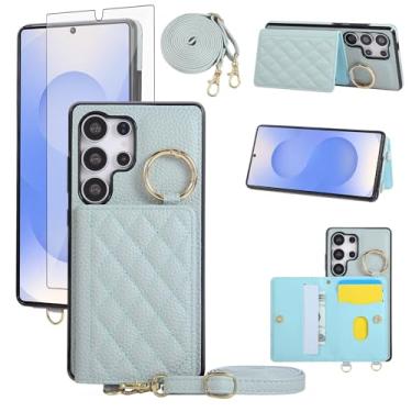 Imagem de Asuwish Capa para celular Samsung Galaxy S23 Ultra 5G capa carteira e protetor de tela alça de ombro transversal anel fivela suporte suporte cartão para S23Ultra 23S S 23 23Ultra 6,8 polegadas