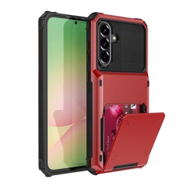 Imagem de SORAKA Capa para Samsung Galaxy A56 5G com suporte para cartão PC TPU 2 em 1 capa bumper de camada dupla à prova de choque pode conter 5 cartões vermelhos