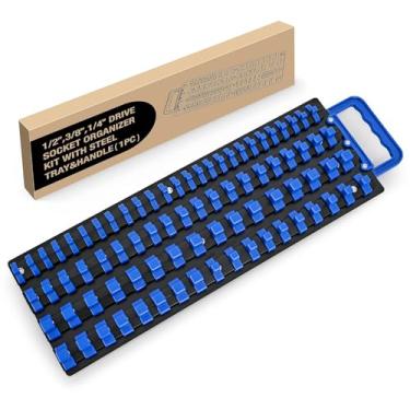 Imagem de GOOACC Bandeja organizadora de soquetes 1/10.2 cm 3/20.3 cm 1/5.1 cm Suporte de soquete portátil bandejas organizadoras de trilho para caixa de ferramentas gaveta comporta conjuntos de soquetes