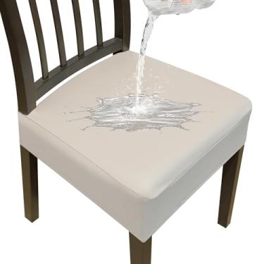 Imagem de DREAHOTEXTIL Capas de cadeira de jantar, capas de assento para cadeiras de sala de jantar, conjunto de 6, capas de assento de couro PU à prova d'água, capa removível lavável para cadeira de sala de