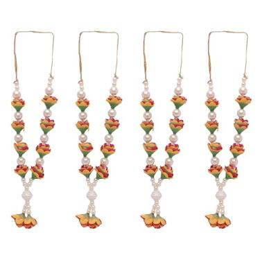Imagem de Conjunto de 4 flores artificiais Mala fita guirlanda mala para contas ídolo-mala, acessórios de estátua de Deus Pooja Sringar artigos ornamento para festival indiano tradicional Ganesha (tamanho