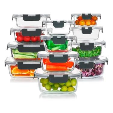 Imagem de Kit 12x, Potes de Vidro Marmita Preparo de Refeições, Recipientes de Armazenamento Alimentos Tampas Herméticas, Recipientes de Vidro, Micro-ondas, Forno