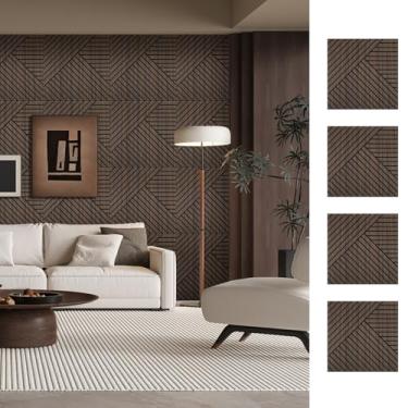 Imagem de ARMURO 4 pacotes de painéis de parede acústicos - painel de parede de ripas de madeira 3D autoadesivo - painéis de absorção de som para redução de ruído - Decoração de parede para casa e escritório