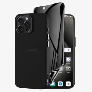 Imagem de Kit Capa Capinha Case Proteção Premium Preta Anti Impactos + Película de Cerâmica Fosca Privacidade Não Quebra, Anti Riscos (iPhone 15 Pro Max)