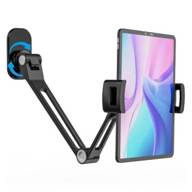 Imagem de ergoiuon Suporte de parede para tablet para tablets de 4,7 a 12,9 polegadas iPAD/Switch/telas portáteis, liga de alumínio ângulo flexível ajustável, base giratória de 360° para tablet (preto)