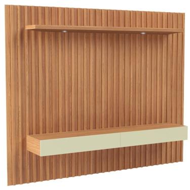 Imagem de Painel Ripado Para TV 65 Pol com LED 2 Gavetas 223cm Baraka D03 Freijó Off White - Lyam Decor