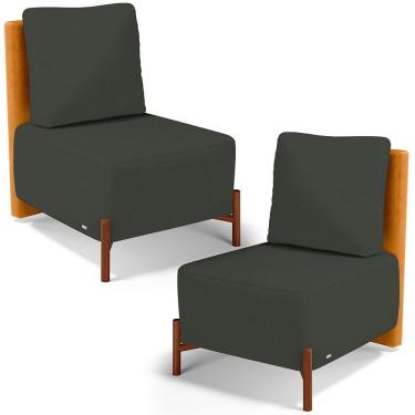 Imagem de Kit 2 Poltronas Decorativa Sala Estar Living Hungria L02 Couríssimo Whisky Linho Verde Musgo - Lyam