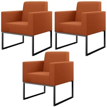 Imagem de Kit 03 Poltronas Decorativas Sala Base Fixa Metal Helô L02 Tecido Terracota - Lyam Decor