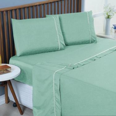 Imagem de Jogo de Cama Lençol Casal 3 Peças 100% Algodão Percal 200 Fios - gaby 