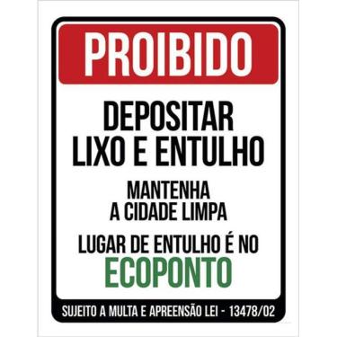 Imagem de Kit 3 Placa Proibido Depositar Lixo E Entulho Ecoponto 36X46