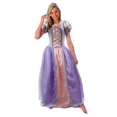 Imagem de Fantasia Rapunzel Adulta Princesa Cosplay de Luxo Com Tiara - Fantasia