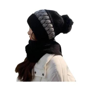 Imagem de Chapéu e Cachecol de Malha para Inverno - Conjunto Quente com Proteção